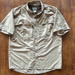 Drake men’s Tan Vented Fishing Shirt, Breathable, Pockets, Outdoor Angler​